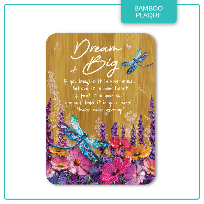 Bamboo Plaque - Playful Dragonflies DREAM BIG