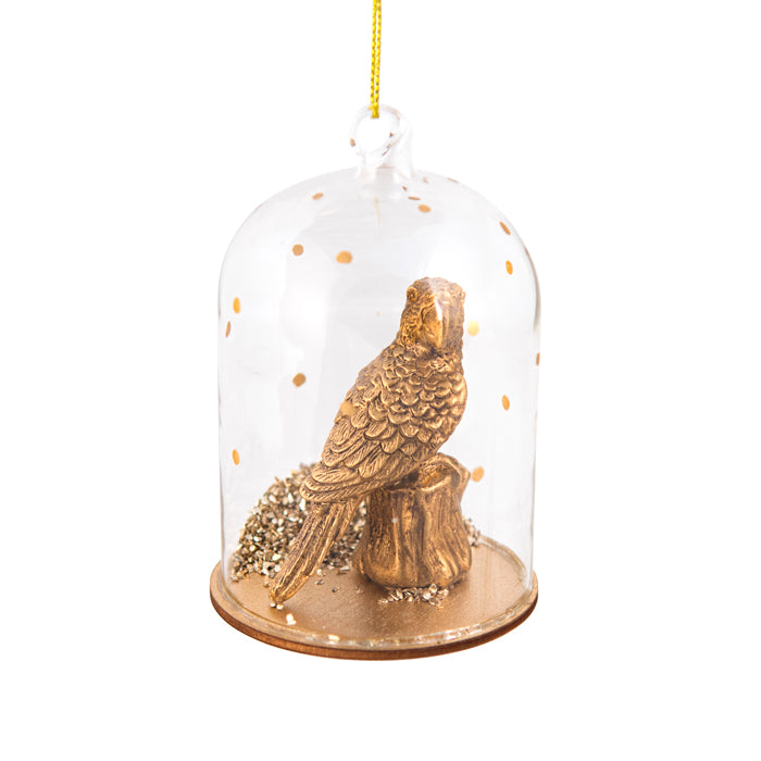 Hanging Gold Bird In Cloche